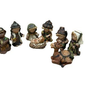 Vtg Christmas Child Children's Nativity 8 Piece Set Wise Men Mary Jesus Manger